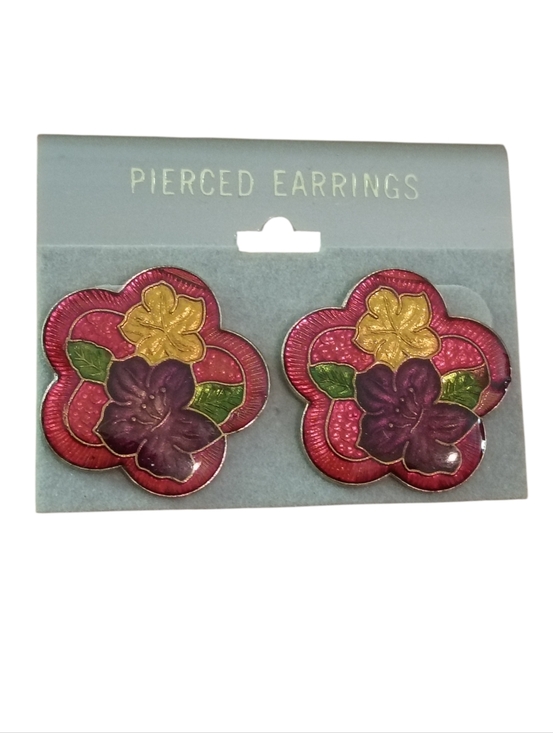 Jewelry - Red Pink Floral Enamel Stud Earrings Statement Retro Bold Flower Earrings Cute
